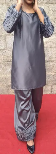 GREY LUXE SATIN FARSHI CO-ORD SET
